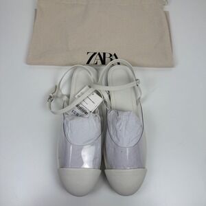 NWT Zara Slingback Ballerina‎ Flats Size 7 White Mary Jane Shoes Office Neutral